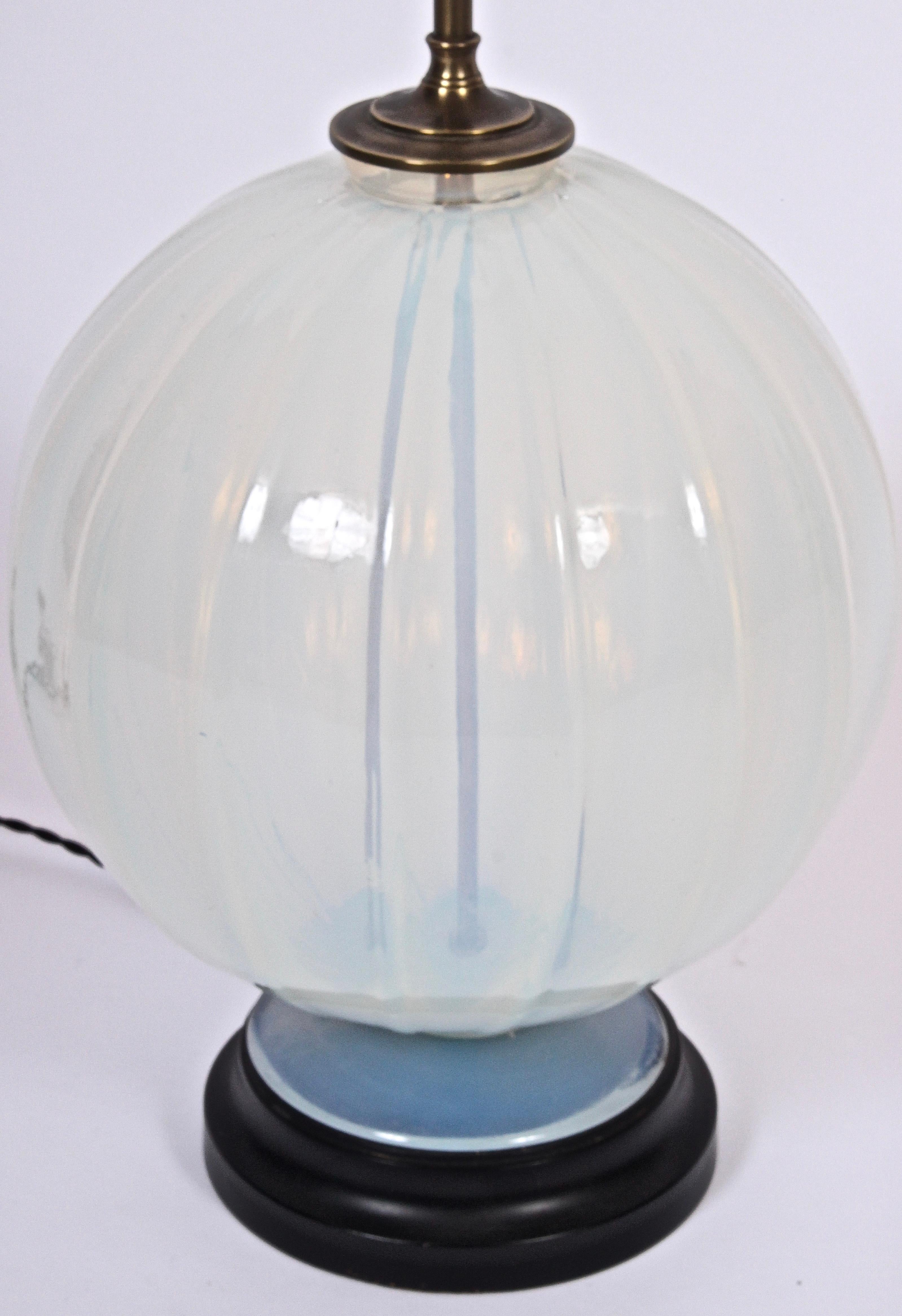 Enameled Tall Marius-Ernest Sabino Opalescent Glass Table Lamp, 1930's