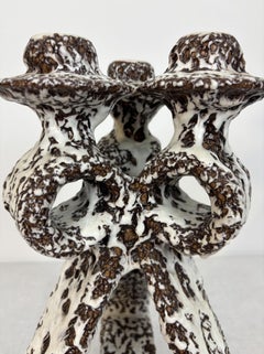 Marius Giuge (1909-1980) Vallauris-Large Enamelled Ceramic Candle Holder-cir1960