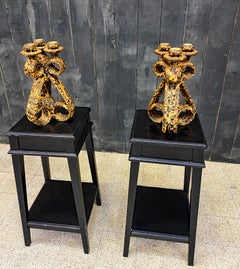 Marius Giuge Pair of Large Ceramic Candlesticks, Vallauris circa 1950