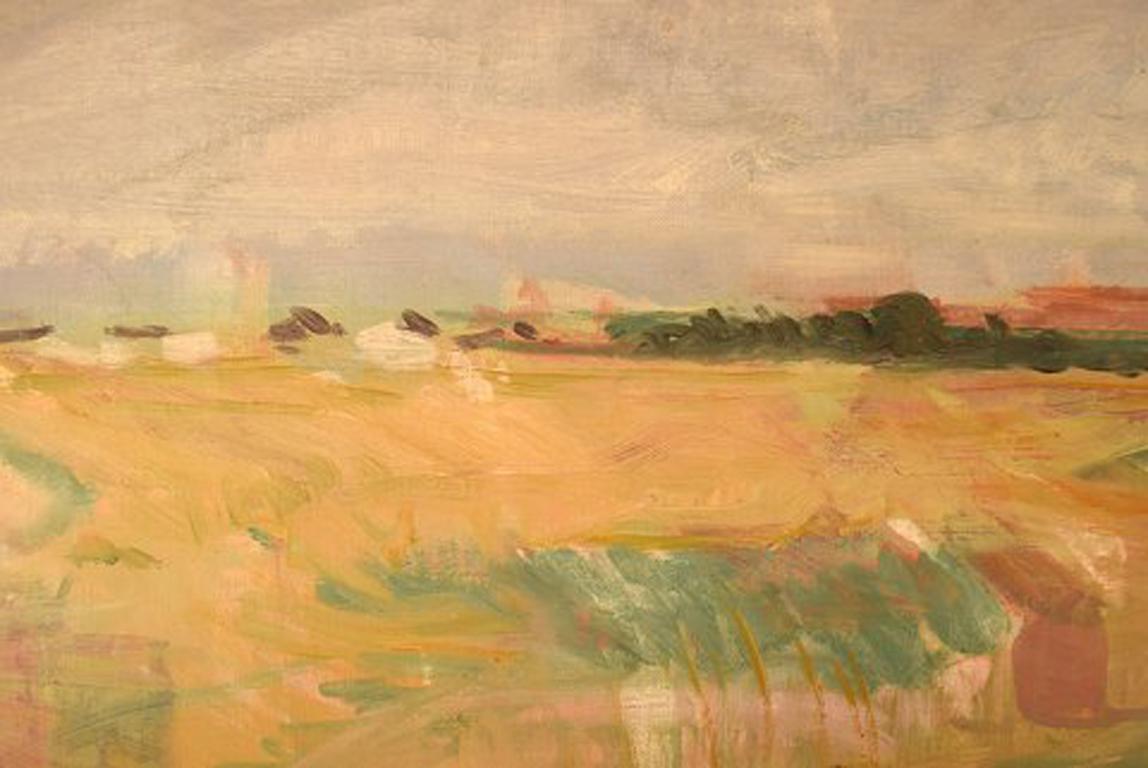 Scandinavian Modern Marius Hammann, Danish Painter, Oil on Canvas, Modernist Landscape