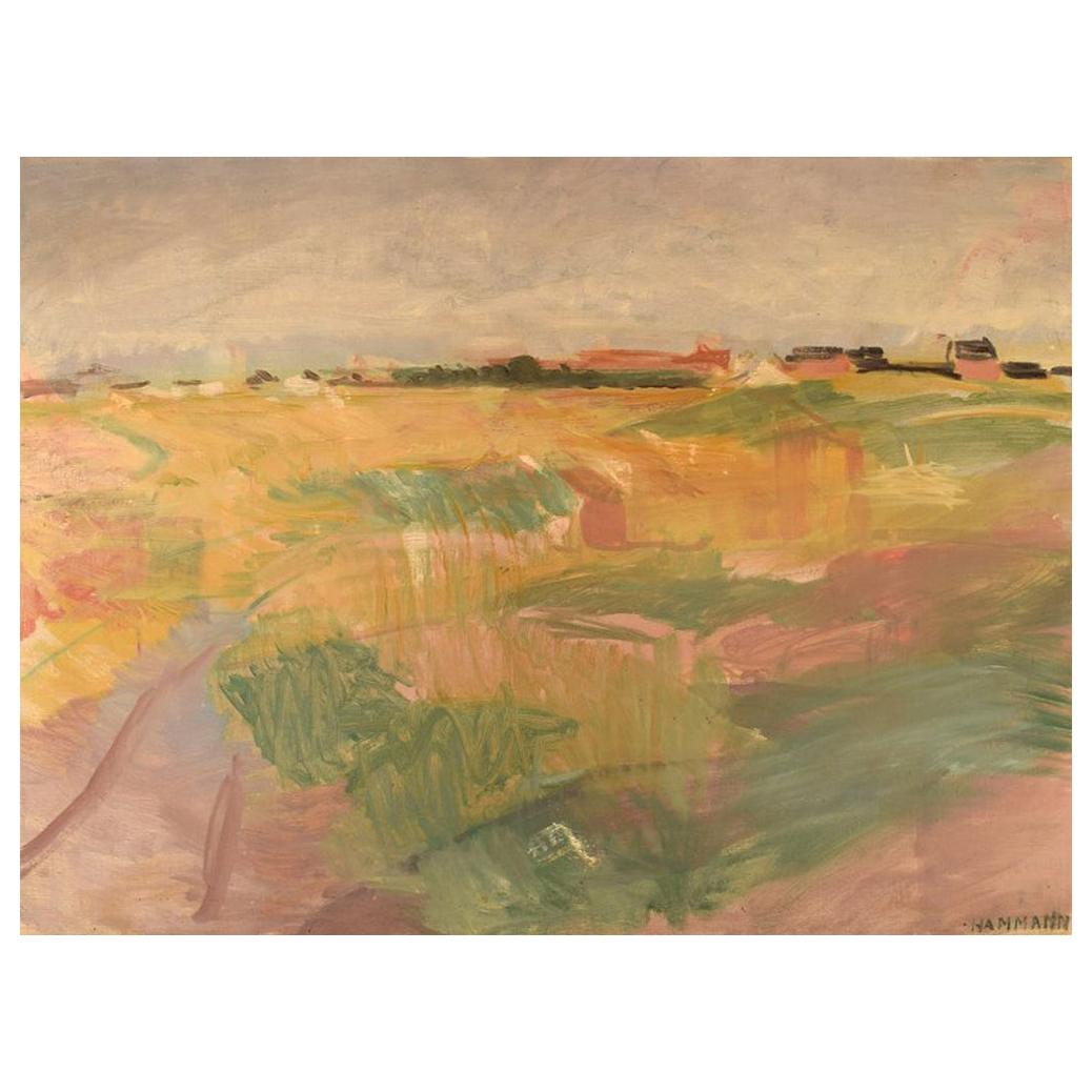 Marius Hammann, Danish Painter, Oil on Canvas, Modernist Landscape