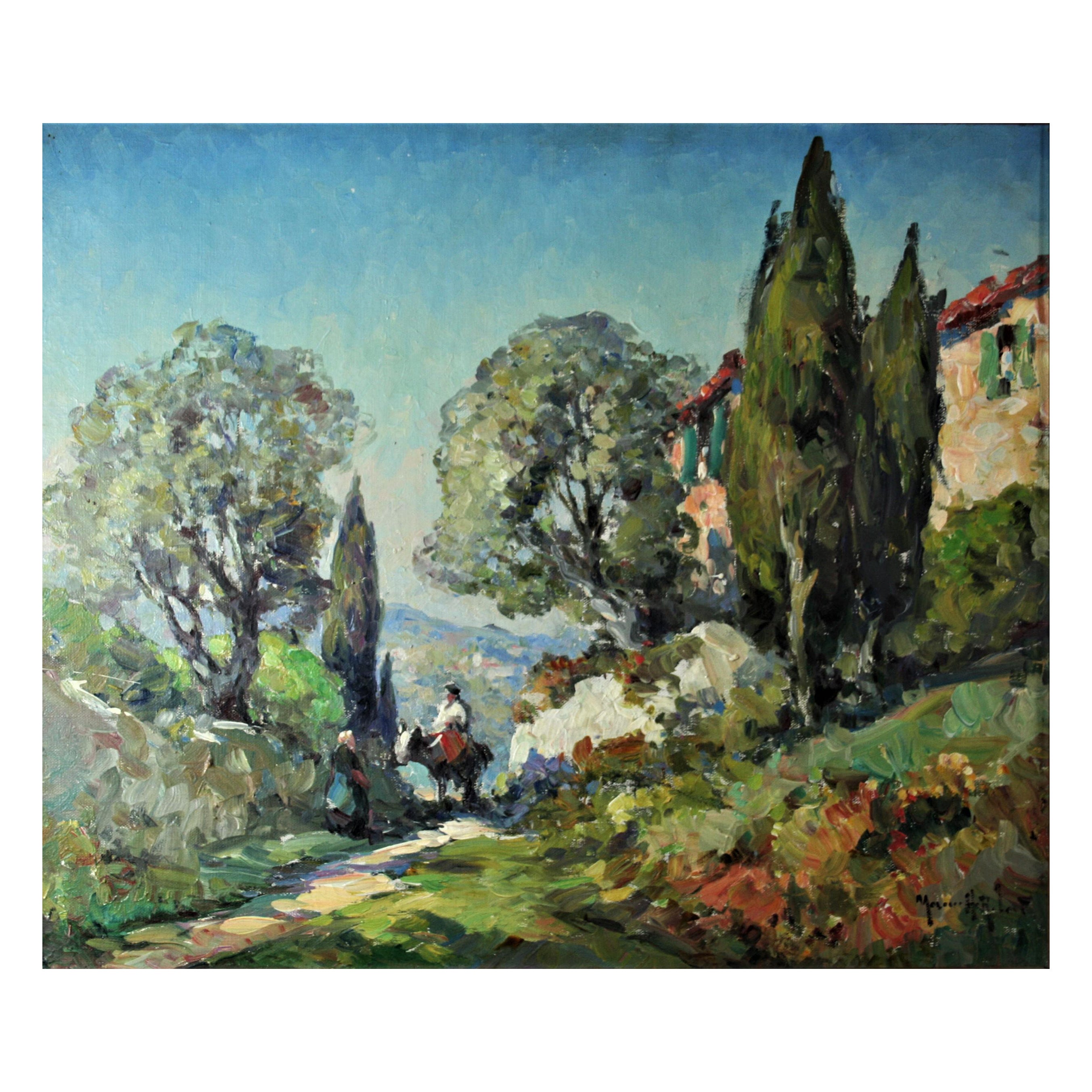 Marius Hubert-Robert „In The Sun The Small Farmhouse“, Öl auf Leinwand, 20. Jahrhundert, Frankreich