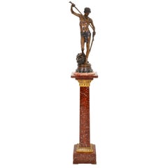 "David Apres le Combat" Antique French Bronze Statue & Marble Column, circa 1880