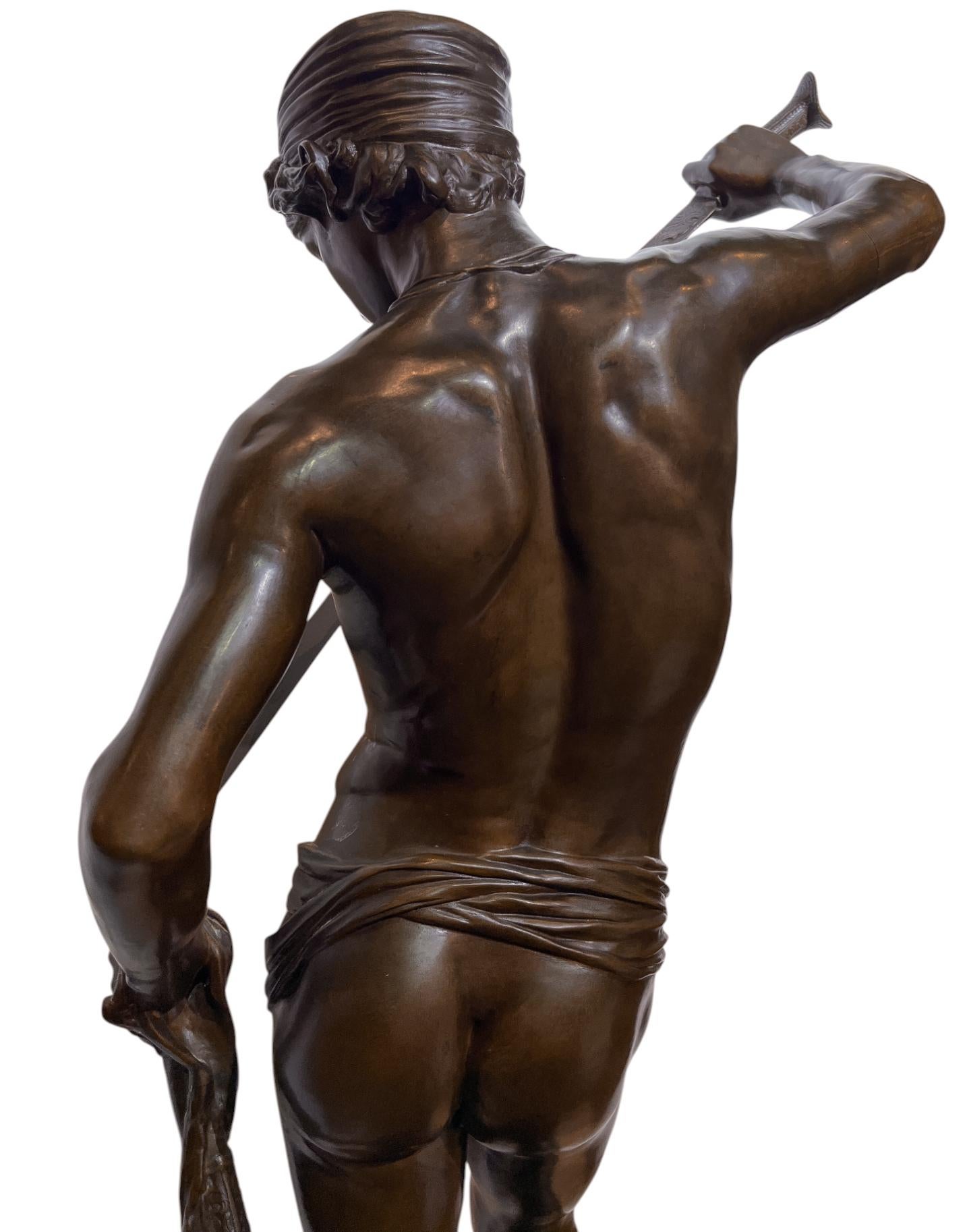 David Slaying Goliath Large Figural Bronze Statue by Antonin Mercie For Sale 5