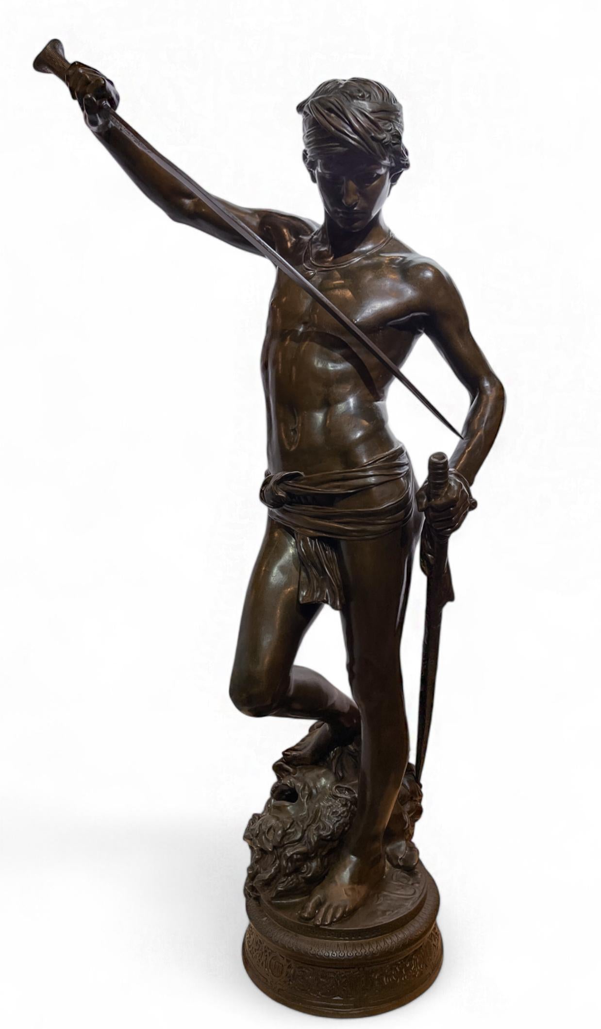 David Slaying Goliath Large Figural Bronze Statue by Antonin Mercie For Sale 6