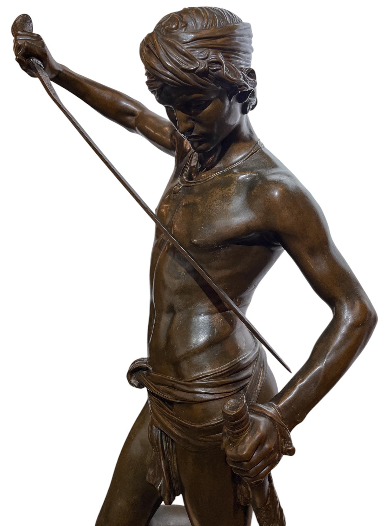 David Slaying Goliath Large Figural Bronze Statue by Antonin Mercie For Sale 7
