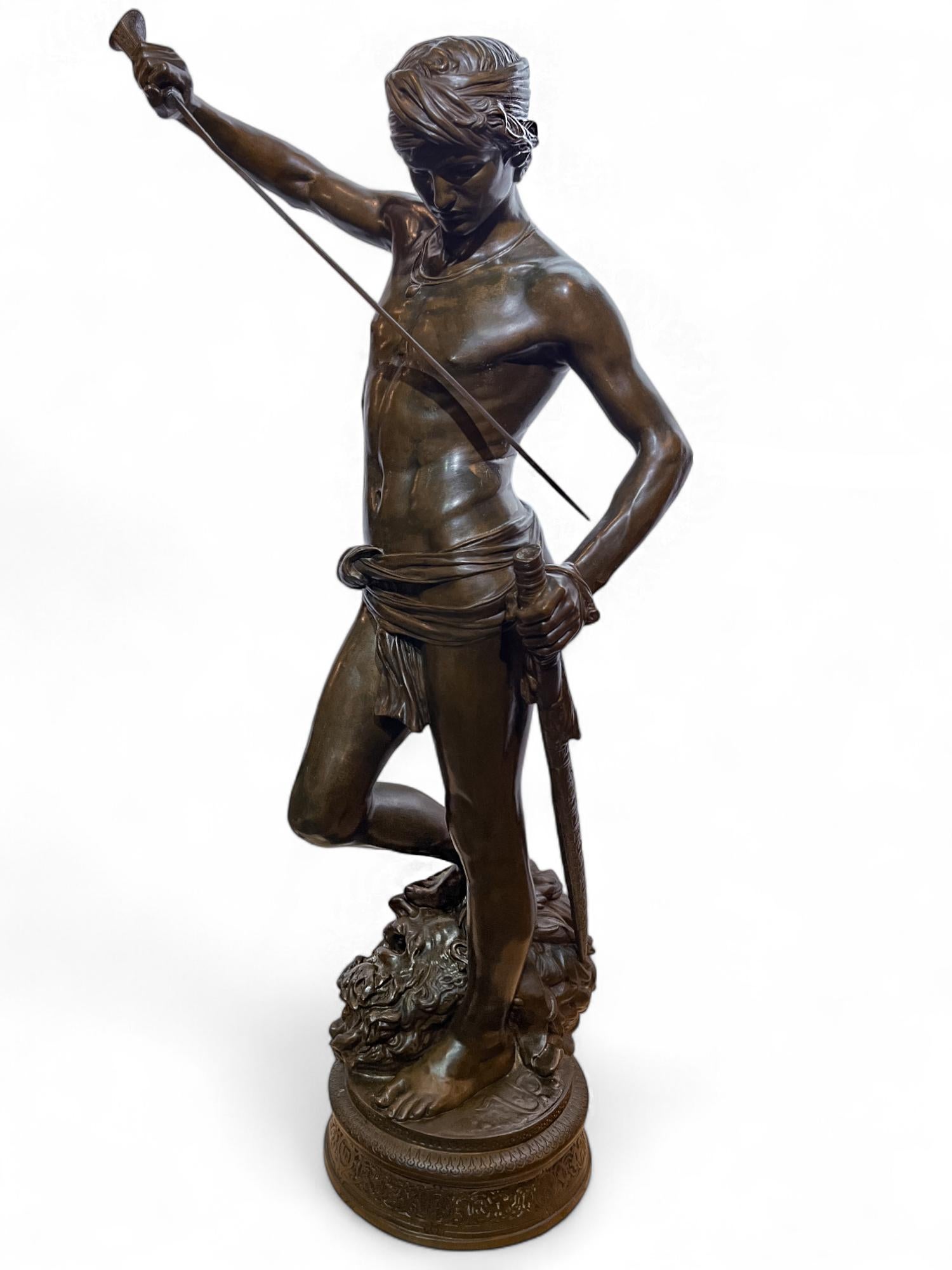 David Slaying Goliath Large Figural Bronze Statue by Antonin Mercie - Academic Sculpture by Marius Jean Antonin Mercié