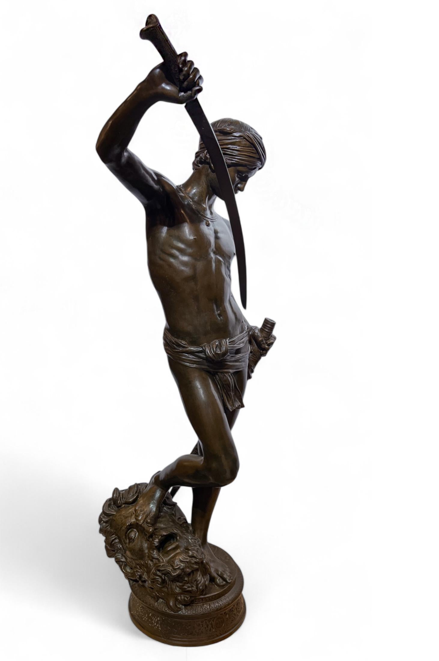 David Slaying Goliath Large Figural Bronze Statue by Antonin Mercie For Sale 1
