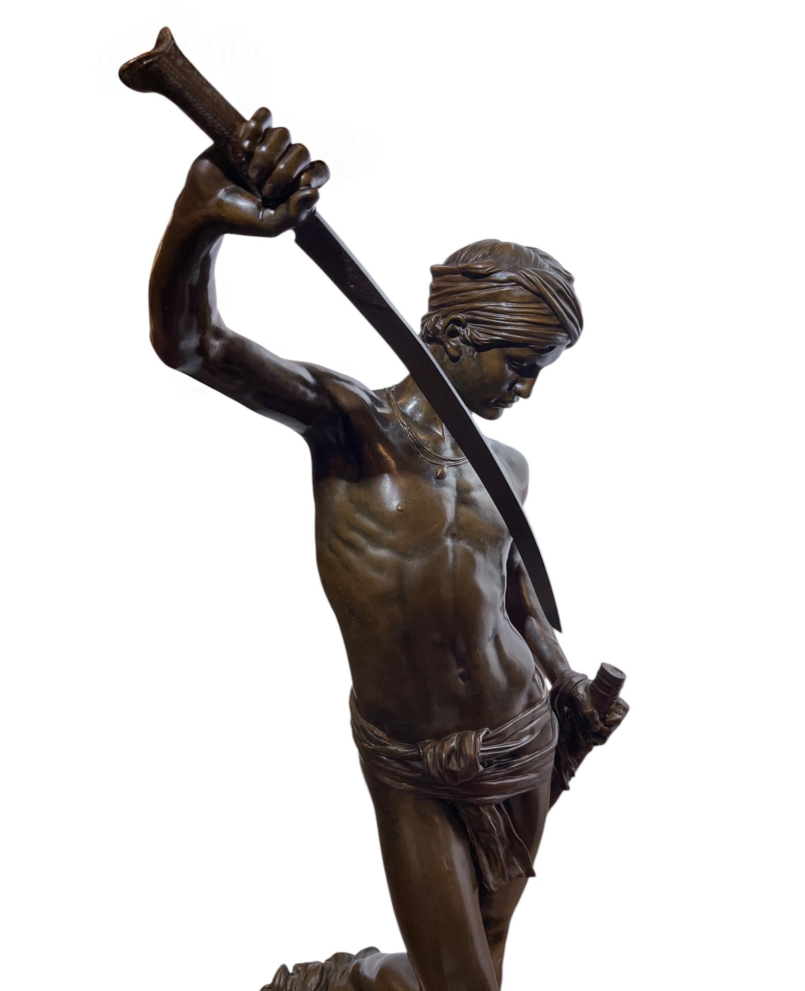 David Slaying Goliath Large Figural Bronze Statue by Antonin Mercie For Sale 2