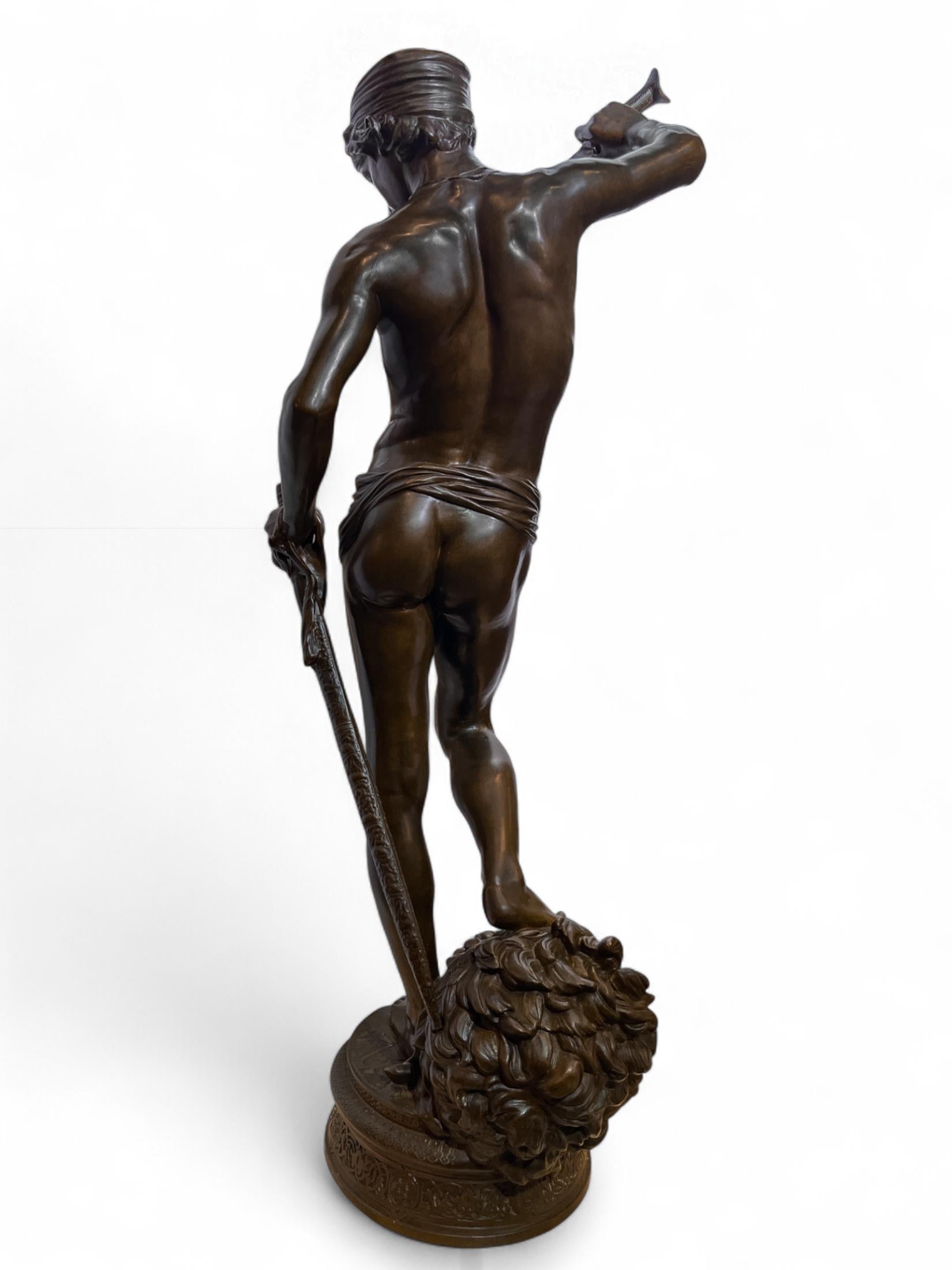 David Slaying Goliath Large Figural Bronze Statue by Antonin Mercie For Sale 4