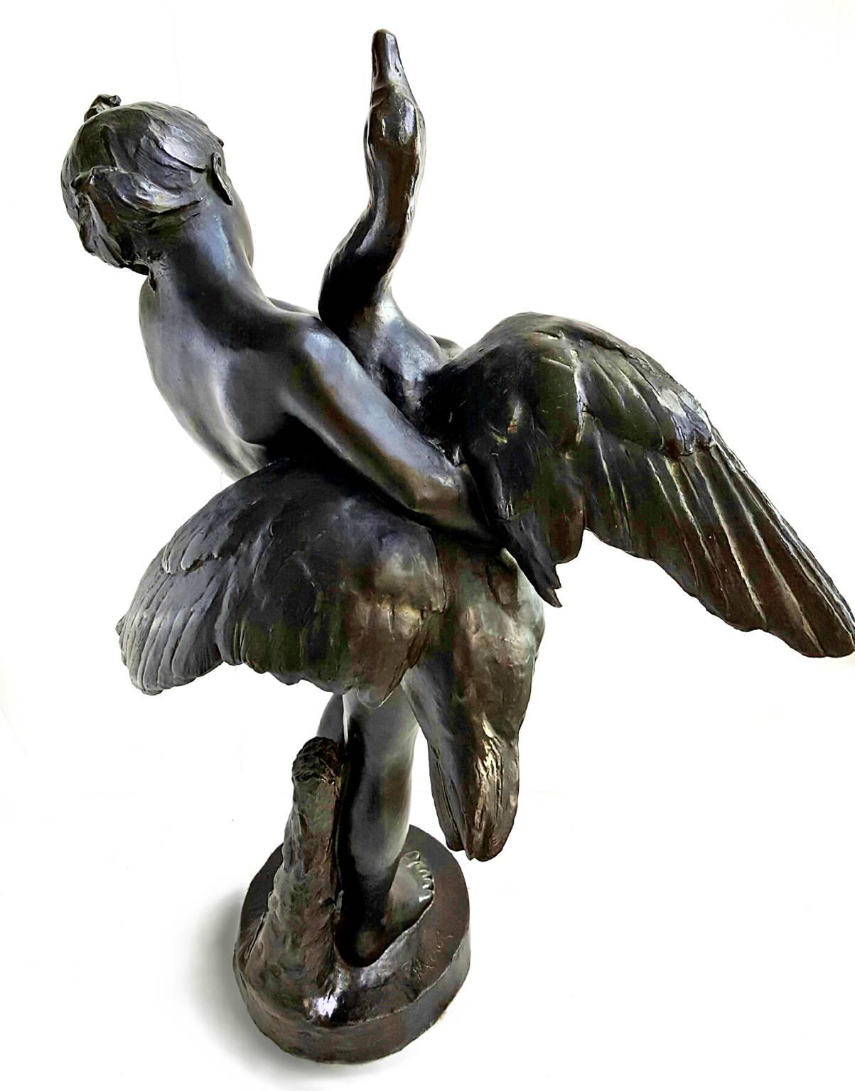 Girl and Swan Bronze - Sculpture by Marius Jean Antonin Mercié