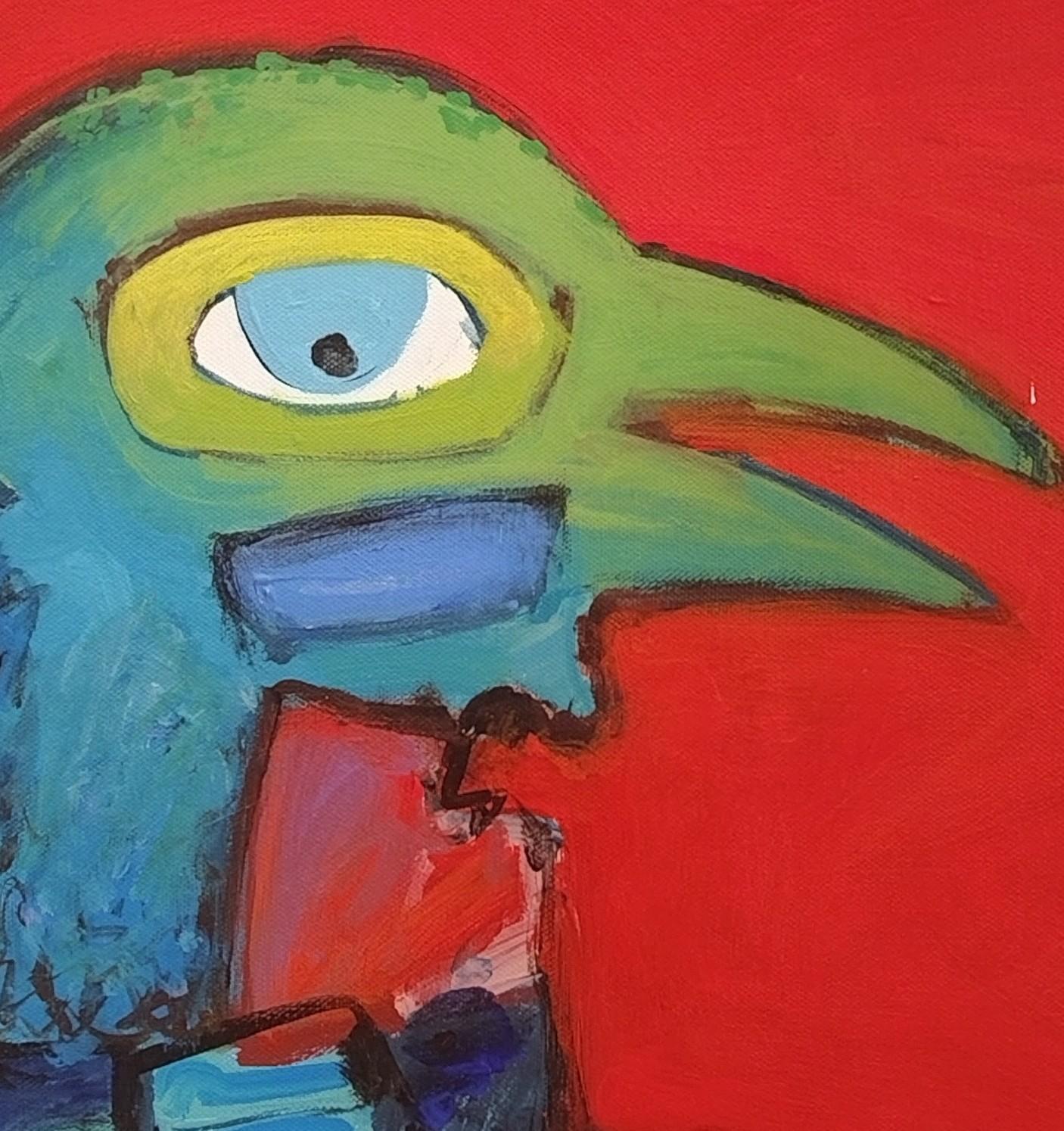 Red Playful Expressionist Figurative Acrylic Painting 