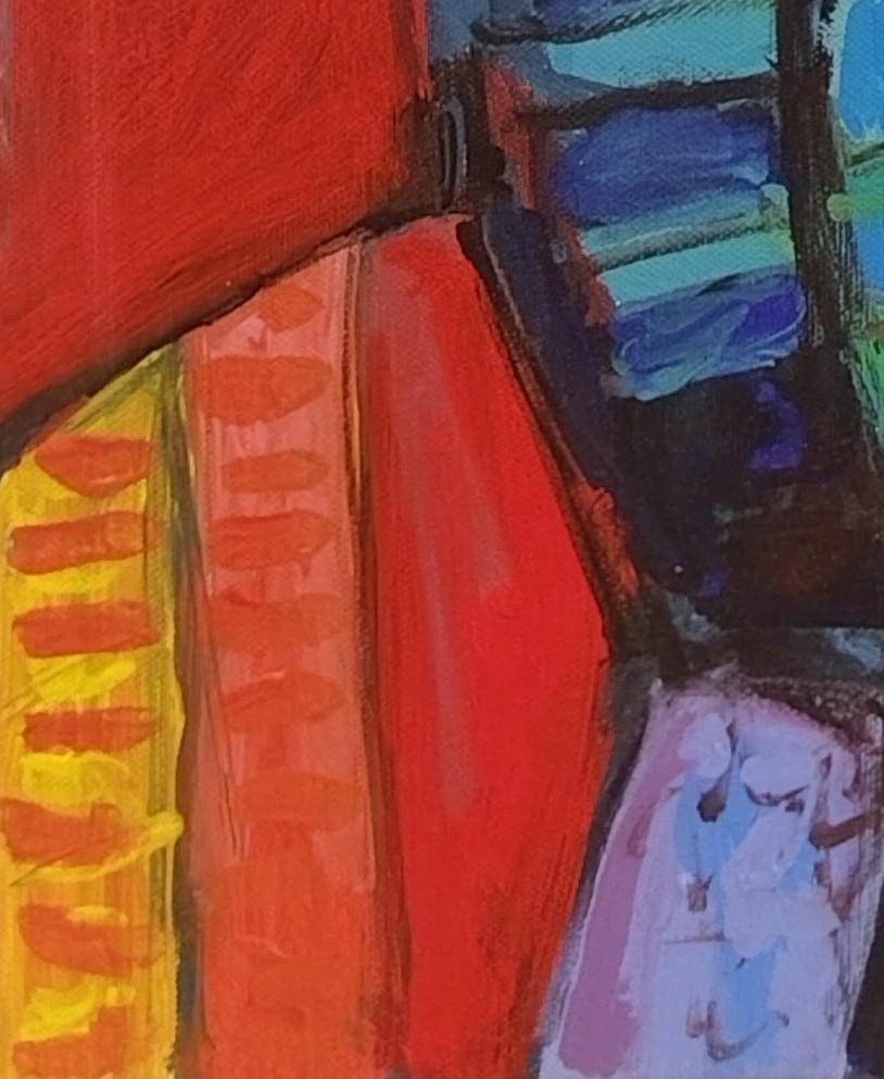 Red Playful Expressionist Figurative Acrylic Painting 