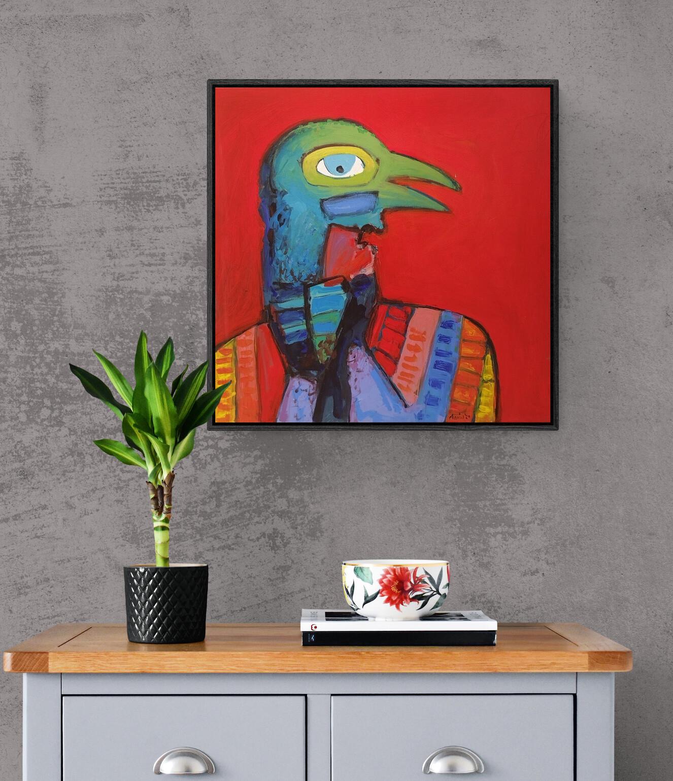 Red Playful Expressionist Figurative Acrylic Painting 