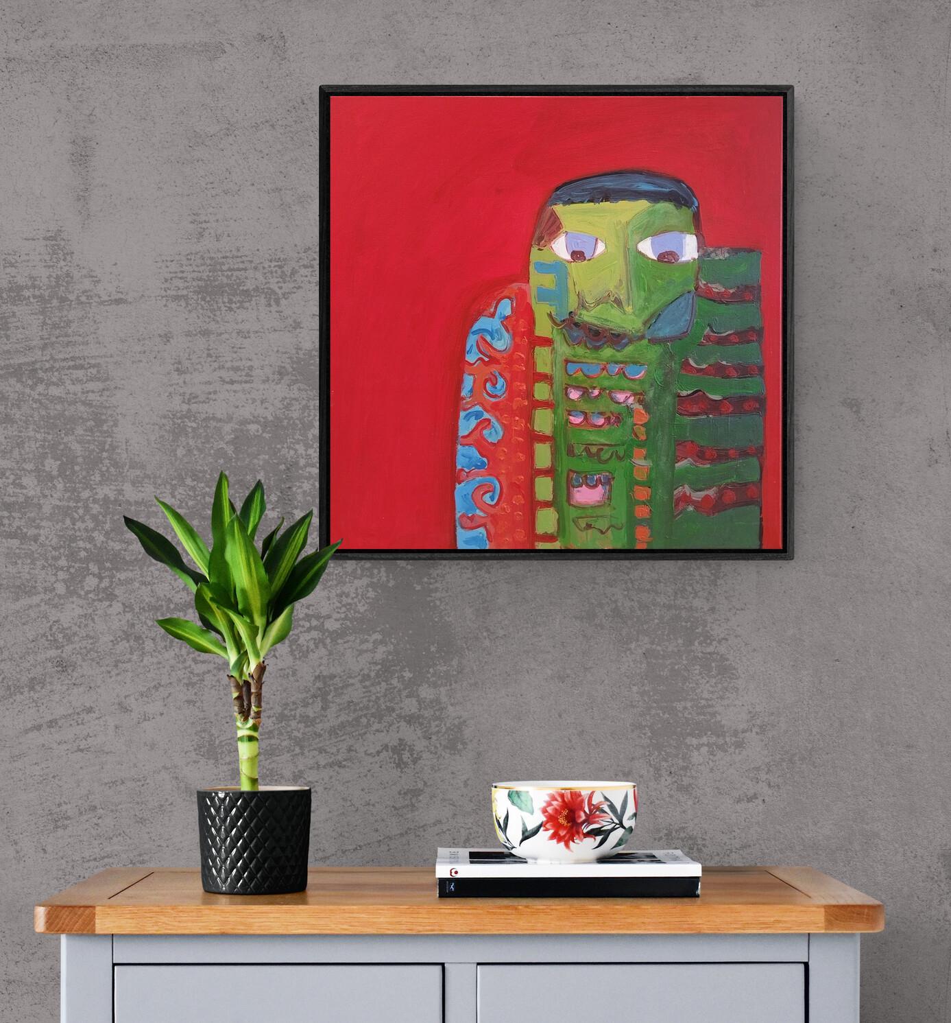 Pittura acrilica figurativa espressionista rossa 