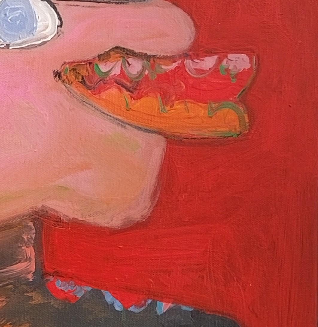 Pintura acrílica figurativa expresionista lúdica roja 