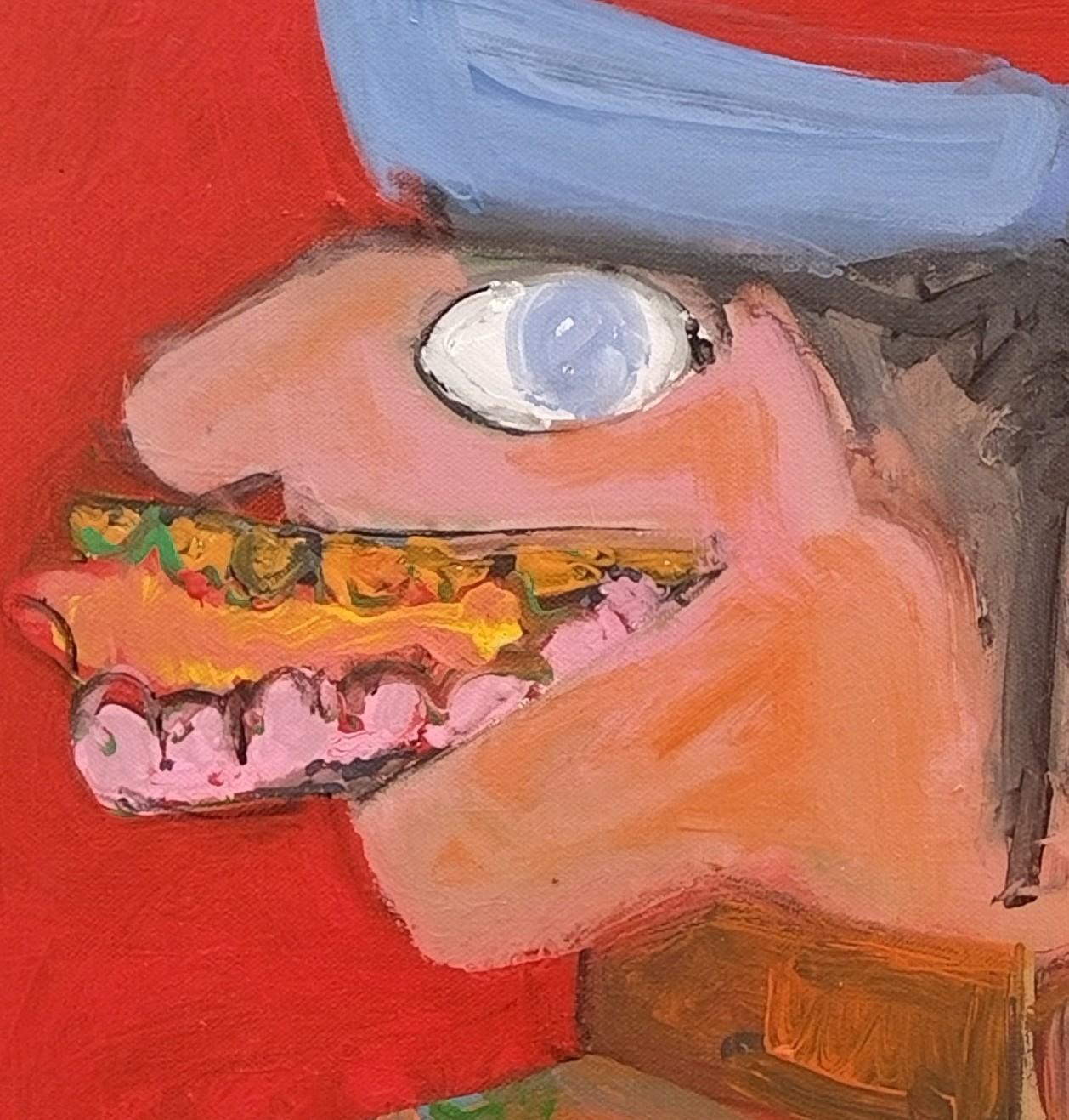 Pintura acrílica figurativa expresionista lúdica roja 