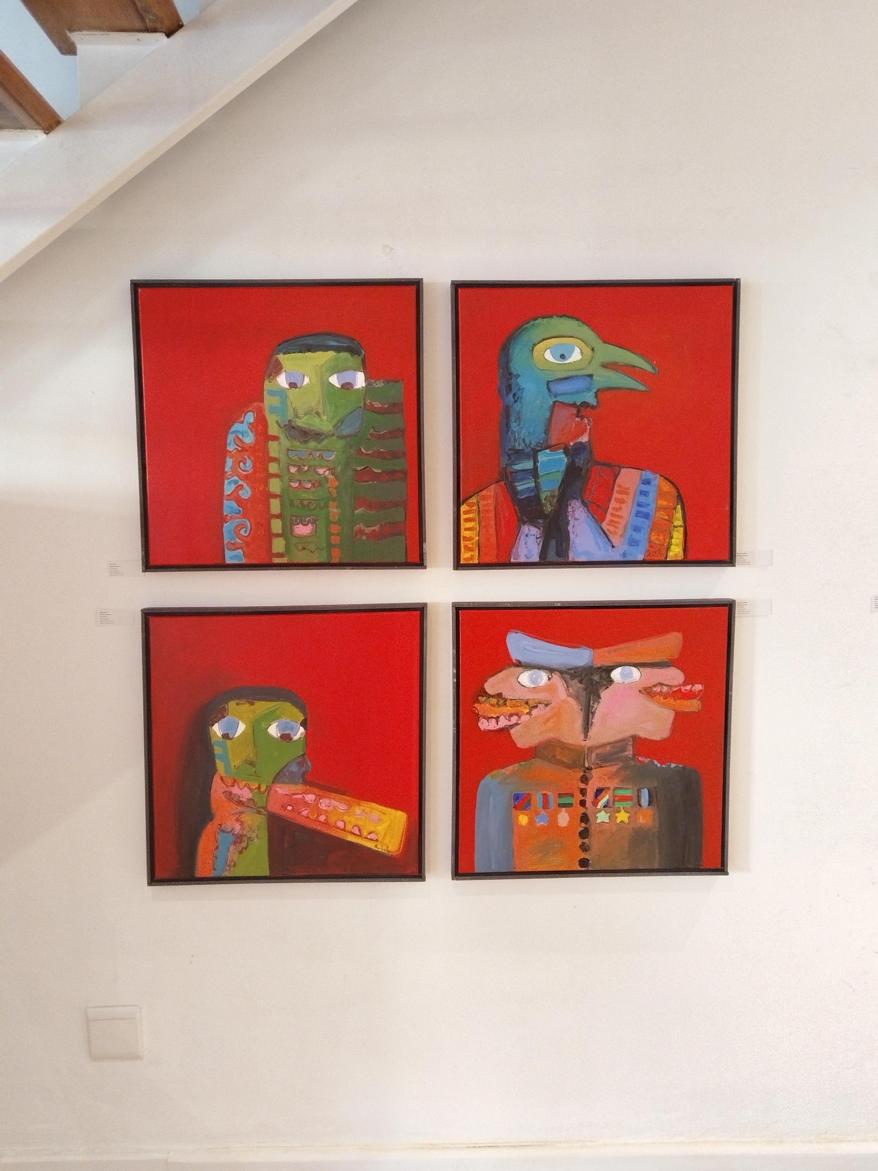 Pintura acrílica figurativa expresionista lúdica roja 