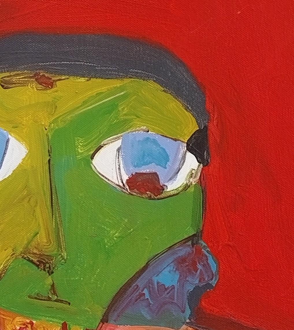 Pittura acrilica figurativa espressionista rossa su tela 