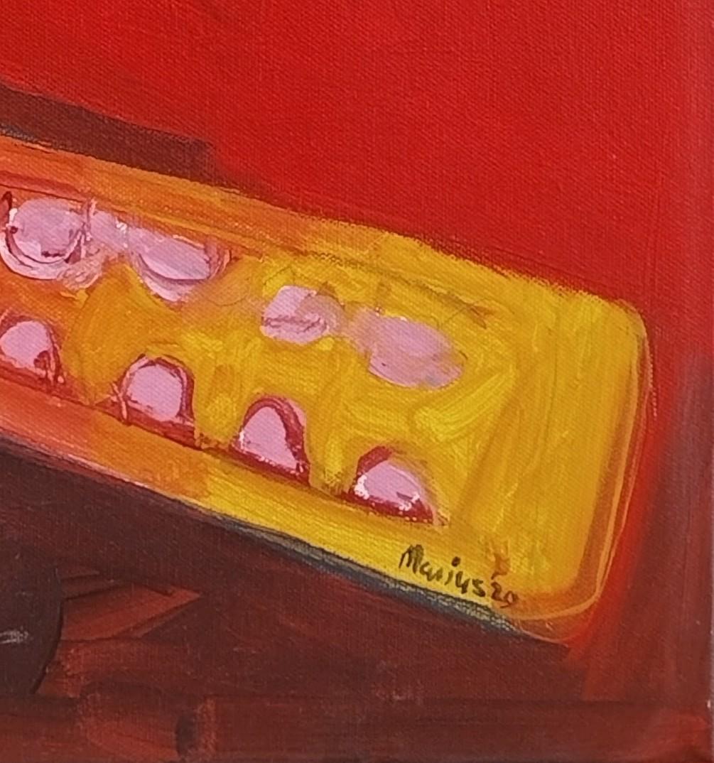 Pittura acrilica figurativa espressionista rossa su tela 