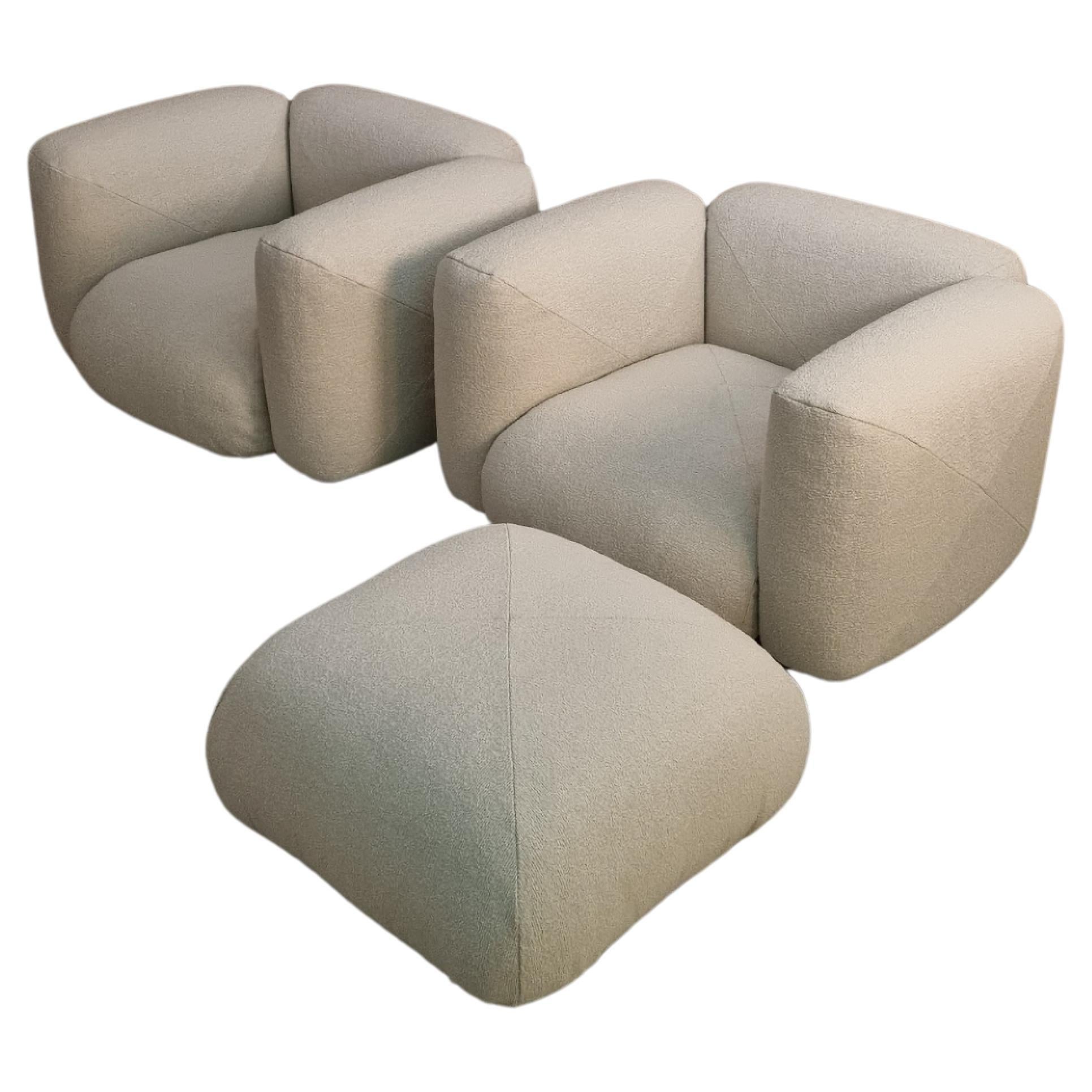 Fauteuils et pouf Marius & Marius conçus par Mario Marenco pour Arflex 1971