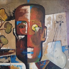 Ritratto di ispirazione cubista, olio su tavola, incorniciato, fine XX secolo