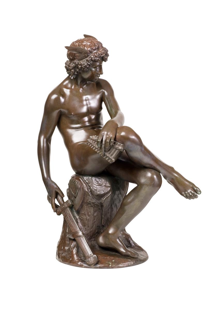 Mercurio seduto o Hermes - Dio della velocità - Sculpture di Marius Pierre Montagne