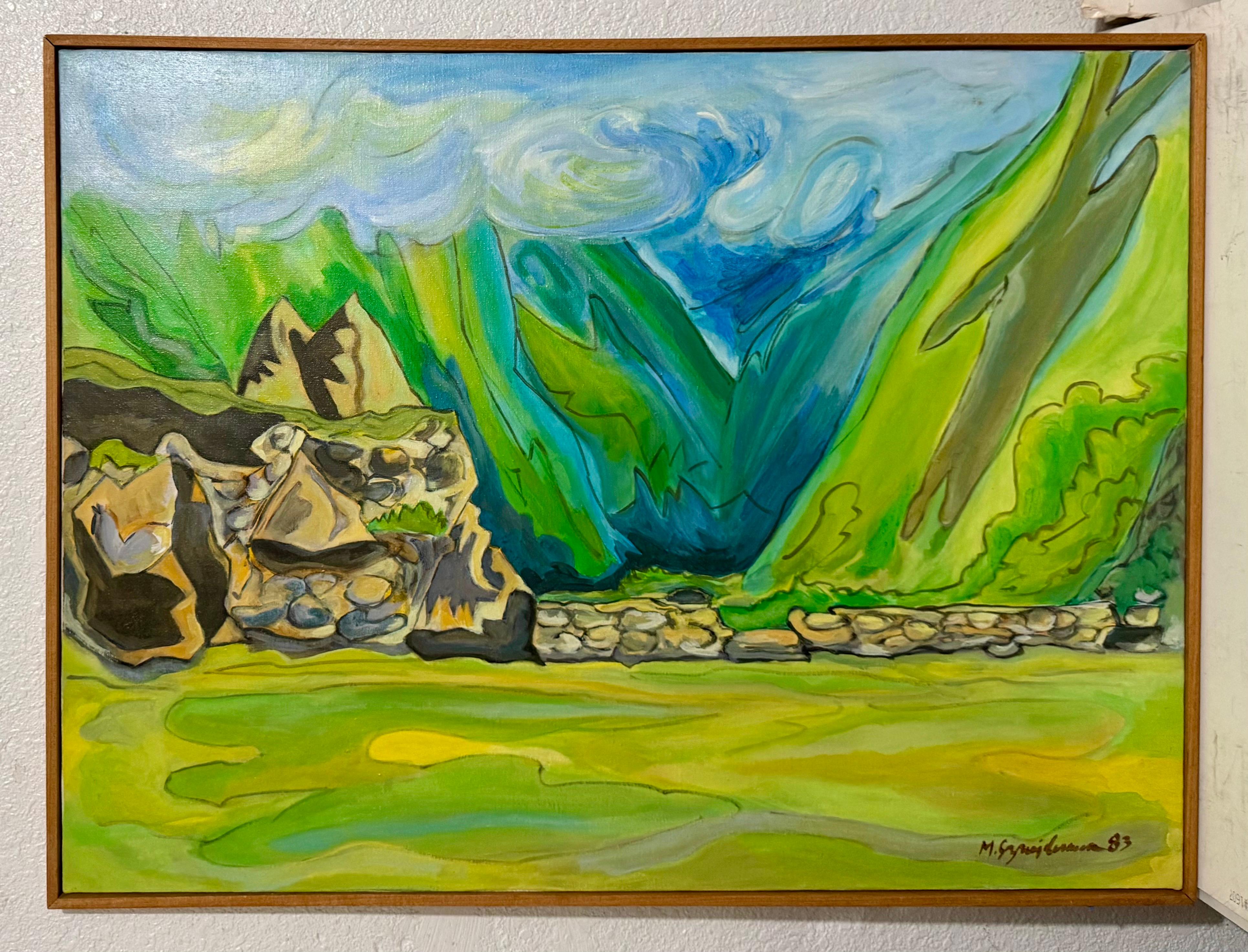 Large Venezuelan Modernist Abstract Oil Painting Machu Picchu Marius Sznajderman For Sale 2