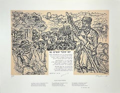 ELEGÍA PARA MI SHTETL Litografía firmada con poema yiddish de 1938, Historia judía