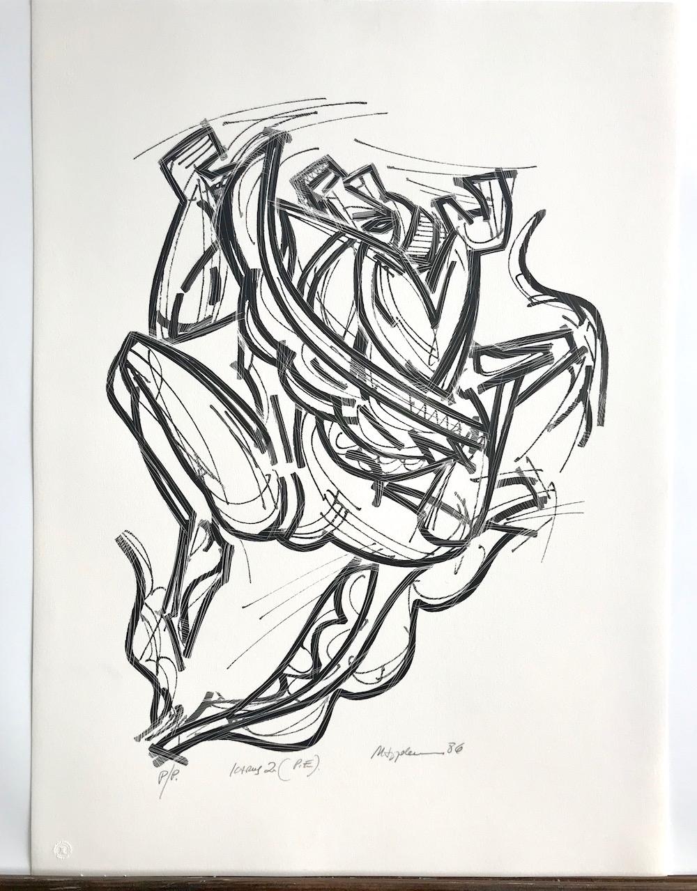ICARUS 2, Litografía Firmada, Blanco y Negro Figura Masculina Abstracta Mitología Griega en venta 3