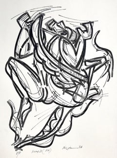 ICARUS 2, Litografia firmata, Figura maschile astratta in bianco e nero Mitologia greca