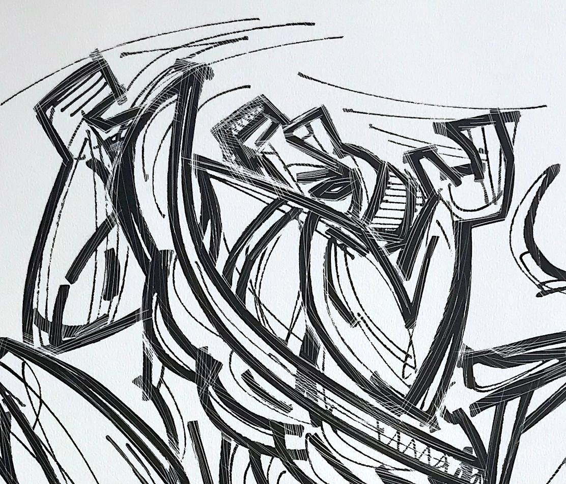 ICARUS 2, Litografía Firmada, Blanco y Negro Figura Masculina Abstracta Mitología Griega - Print Abstracto de Marius Sznajderman
