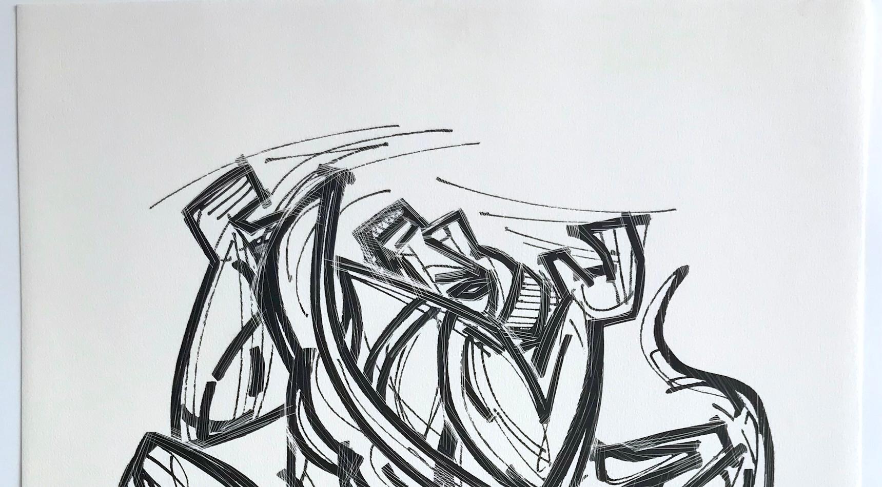 ICARUS 2, Litografía Firmada, Blanco y Negro Figura Masculina Abstracta Mitología Griega en venta 1
