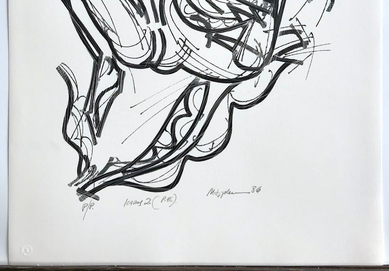 ICARUS 2, Litografía Firmada, Blanco y Negro Figura Masculina Abstracta Mitología Griega en venta 2