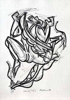 ICARUS 2, Litografia firmata, Figura maschile astratta in bianco e nero Mitologia greca