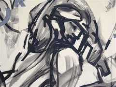 ICARUS I Litografia firmata, Figura maschile astratta, Mitologia greca, Nero, Grigio