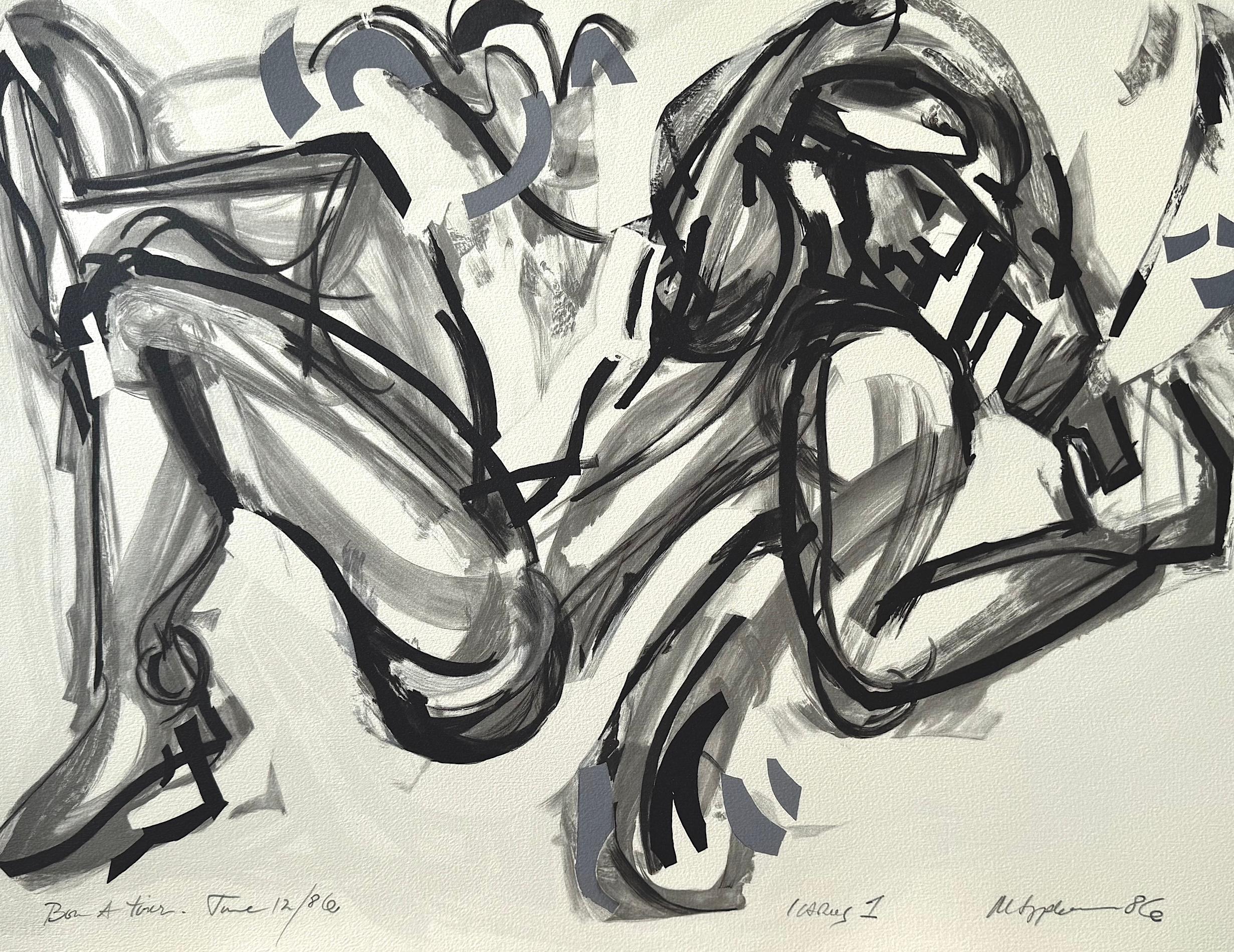 ICARUS I Signed Lithograph, Abstract Male Figure, Greek Mythology, Black, Grey For Sale 1