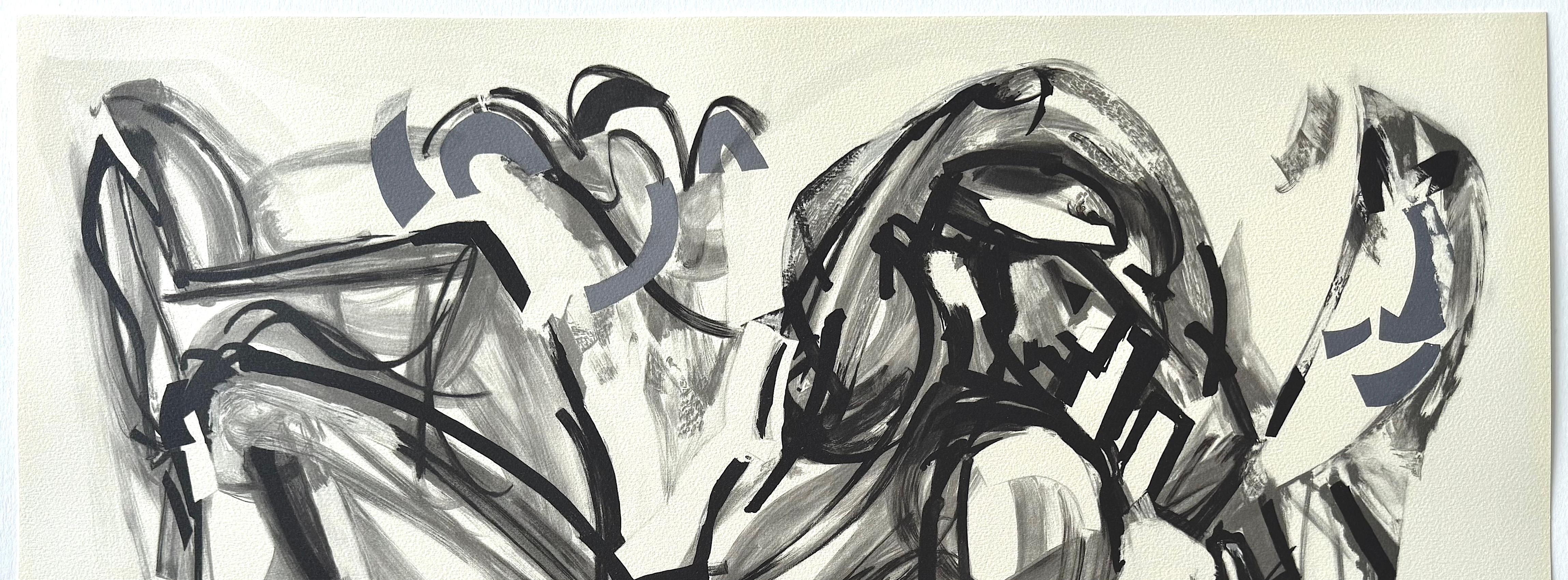 ICARUS I Signed Lithograph, Abstract Male Figure, Greek Mythology, Black, Grey For Sale 2