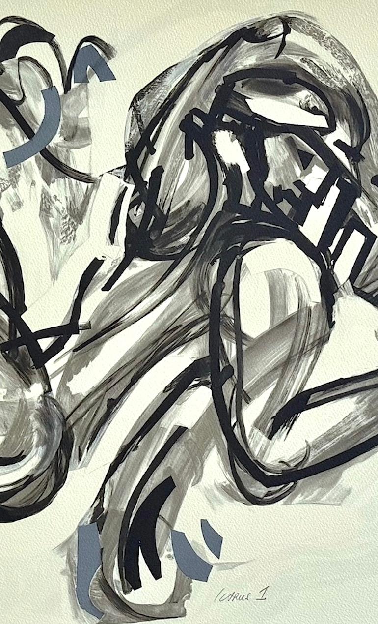 ICARUS I Litografía Firmada, Figura Masculina Abstracta, Mitología Griega, Negro, Gris en venta 3