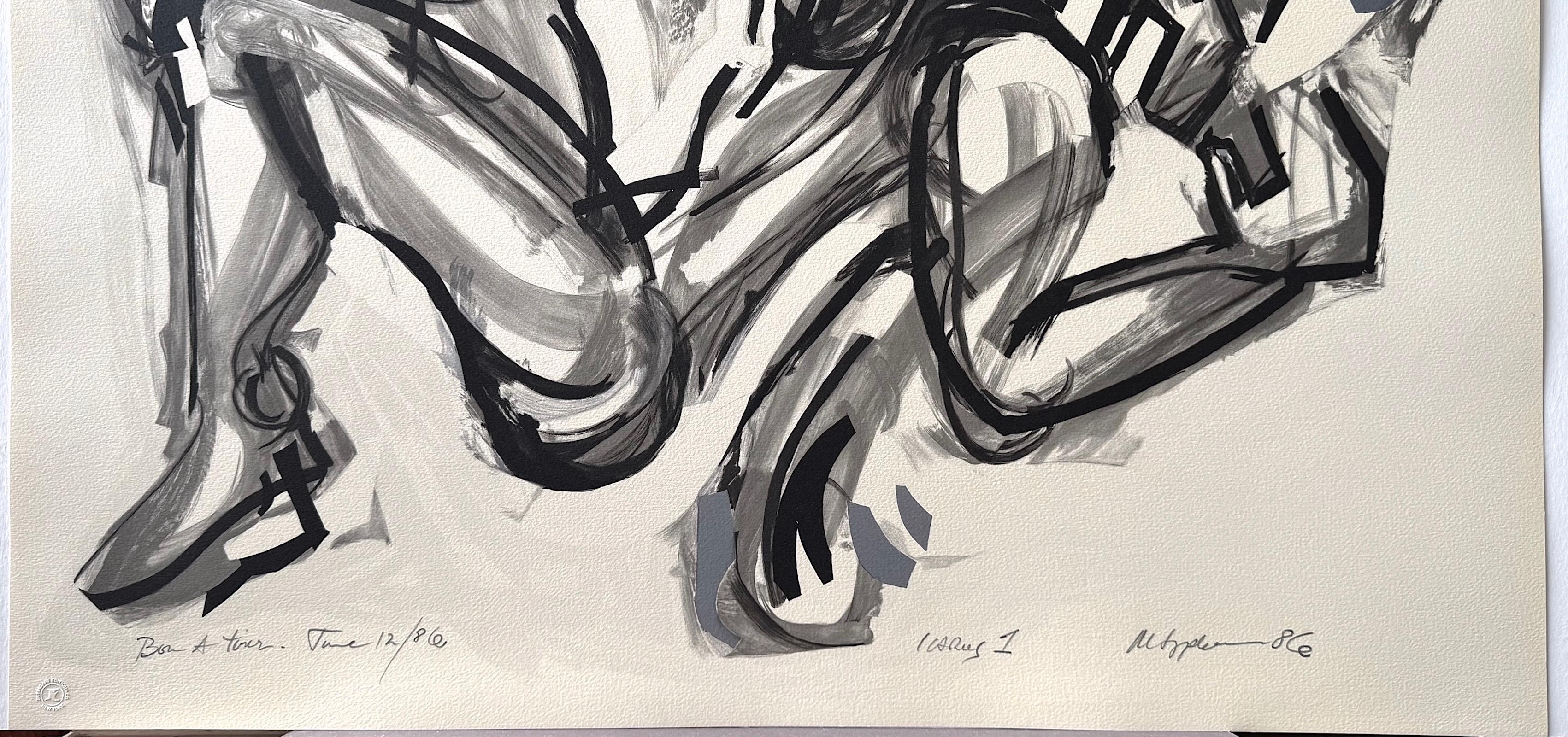 ICARUS I Signed Lithograph, Abstract Male Figure, Greek Mythology, Black, Grey For Sale 3