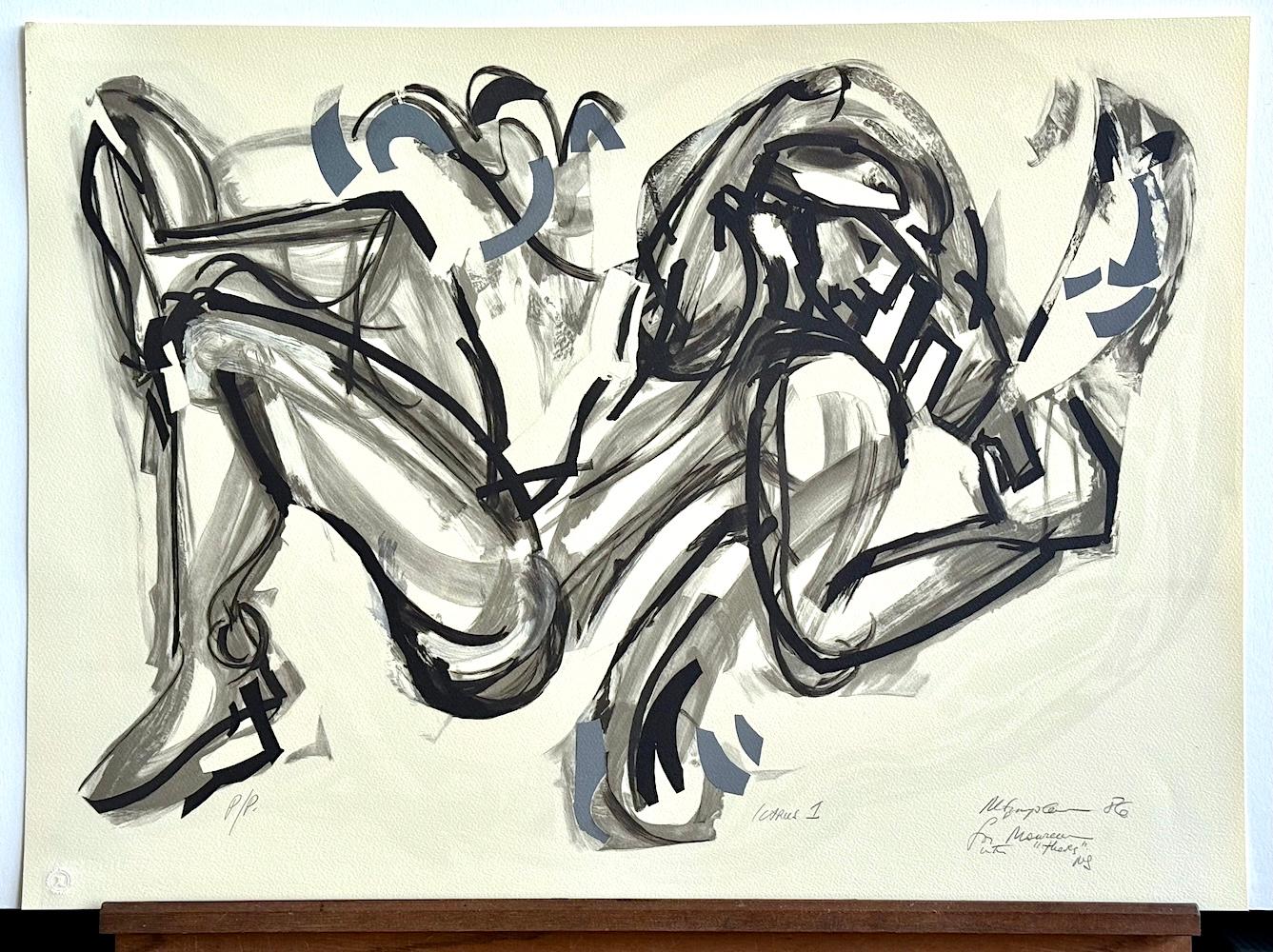 ICARUS I Litografía Firmada, Figura Masculina Abstracta, Mitología Griega, Negro, Gris en venta 4