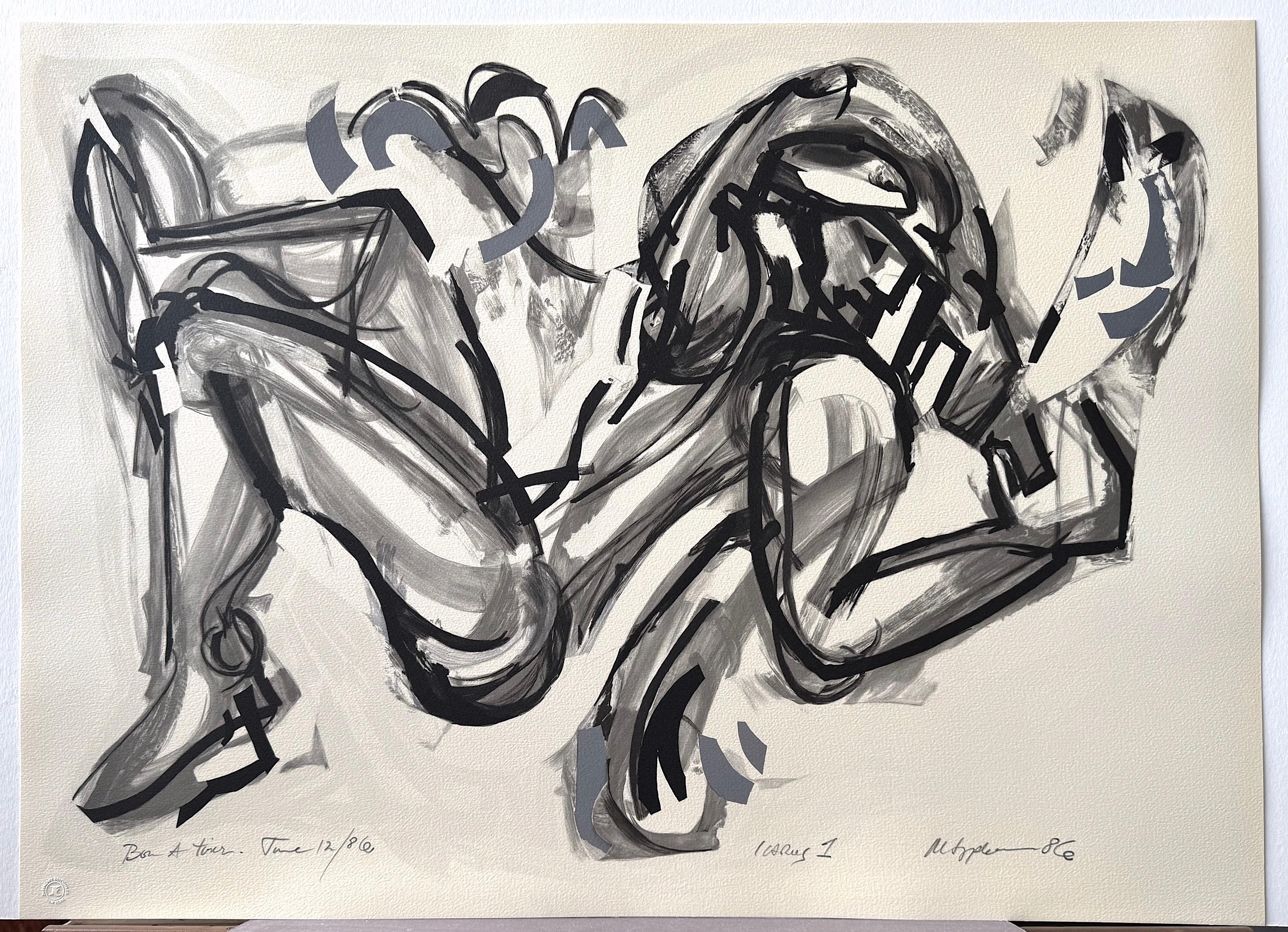 ICARUS I Signed Lithograph, Abstract Male Figure, Greek Mythology, Black, Grey For Sale 4