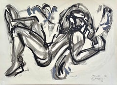 ICARUS I Litografía Firmada, Figura Masculina Abstracta, Mitología Griega, Negro, Gris