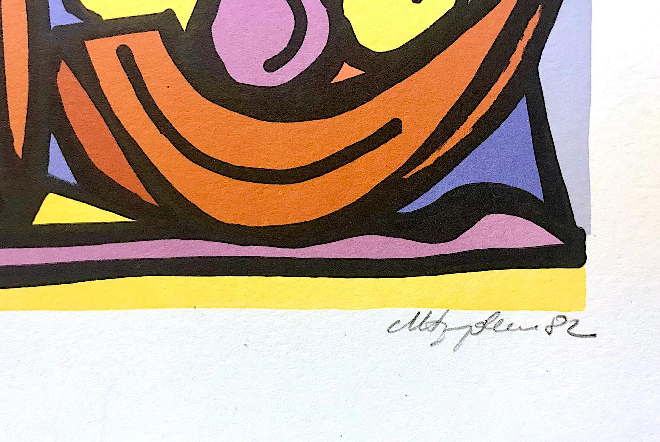 JEWISH SYMBOLS Signierte Lithographie, moderne jüdische Kunst, Menorah, Stern, Hahnen (Zeitgenössisch), Print, von Marius Sznajderman