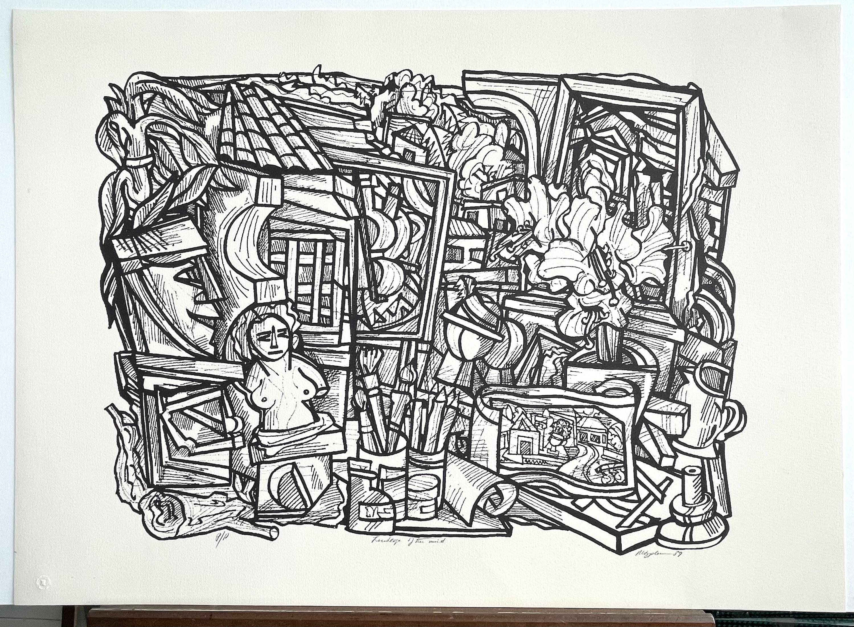 LANDSCAPE OF THE MIND Signed Lithograph, Memorabilia, Black and White Abstract For Sale 2