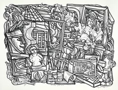 LANDSCAPE OF THE MIND Signierte Lithographie, Erinnerungsstücke, Schwarz-Weiß-Abstrakte