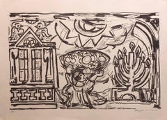 Used Large Venezuelan Jewish Modernist Lithograph Menorah Judaica