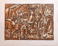 Large Venezuelan Modernist Lithograph "The Balcony #3" Color Print