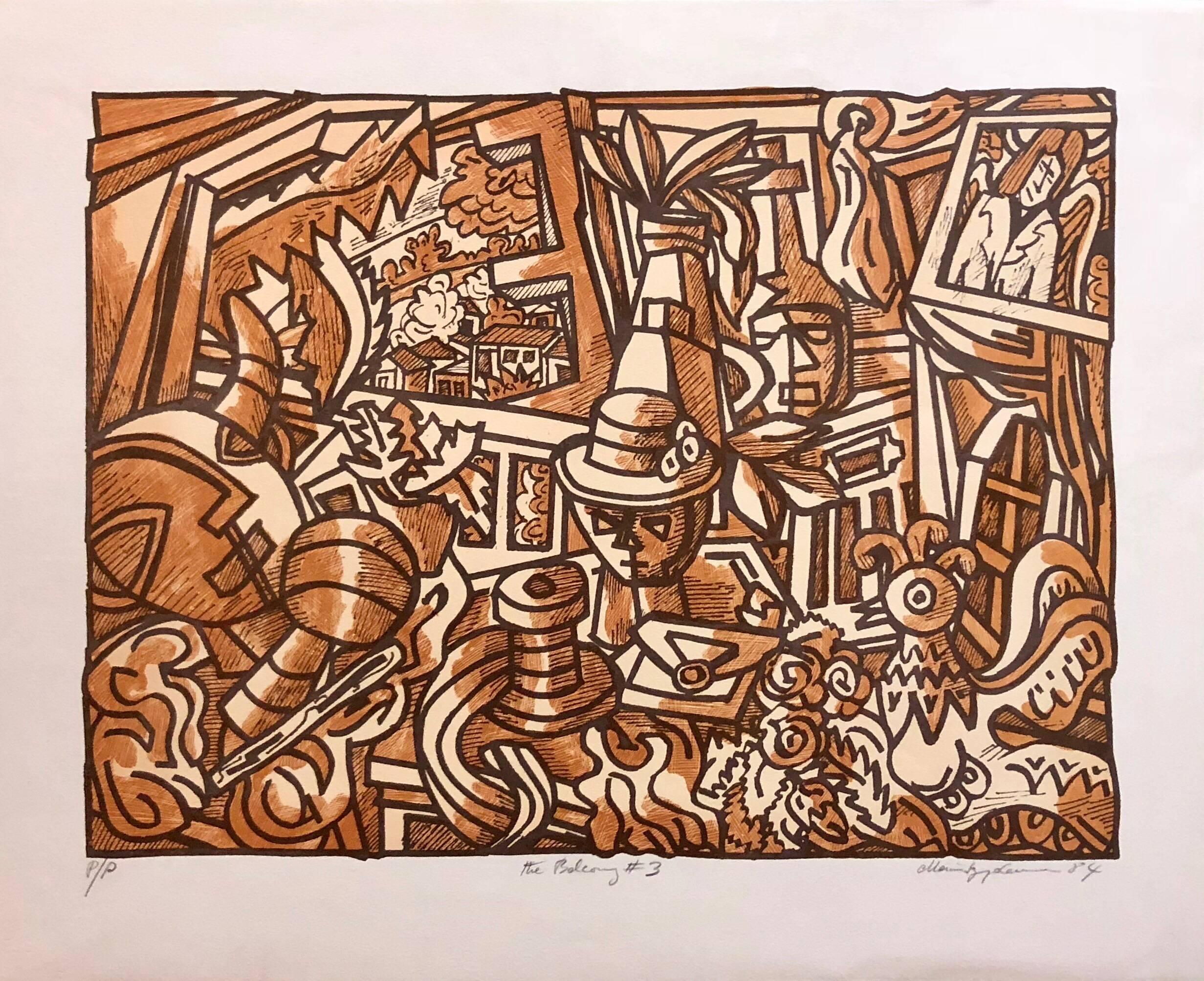 Marius Sznajderman Abstract Print – Großformatige venezolanische Lithografie im Stil der Moderne „The Balcony #3“ – Farbdruck