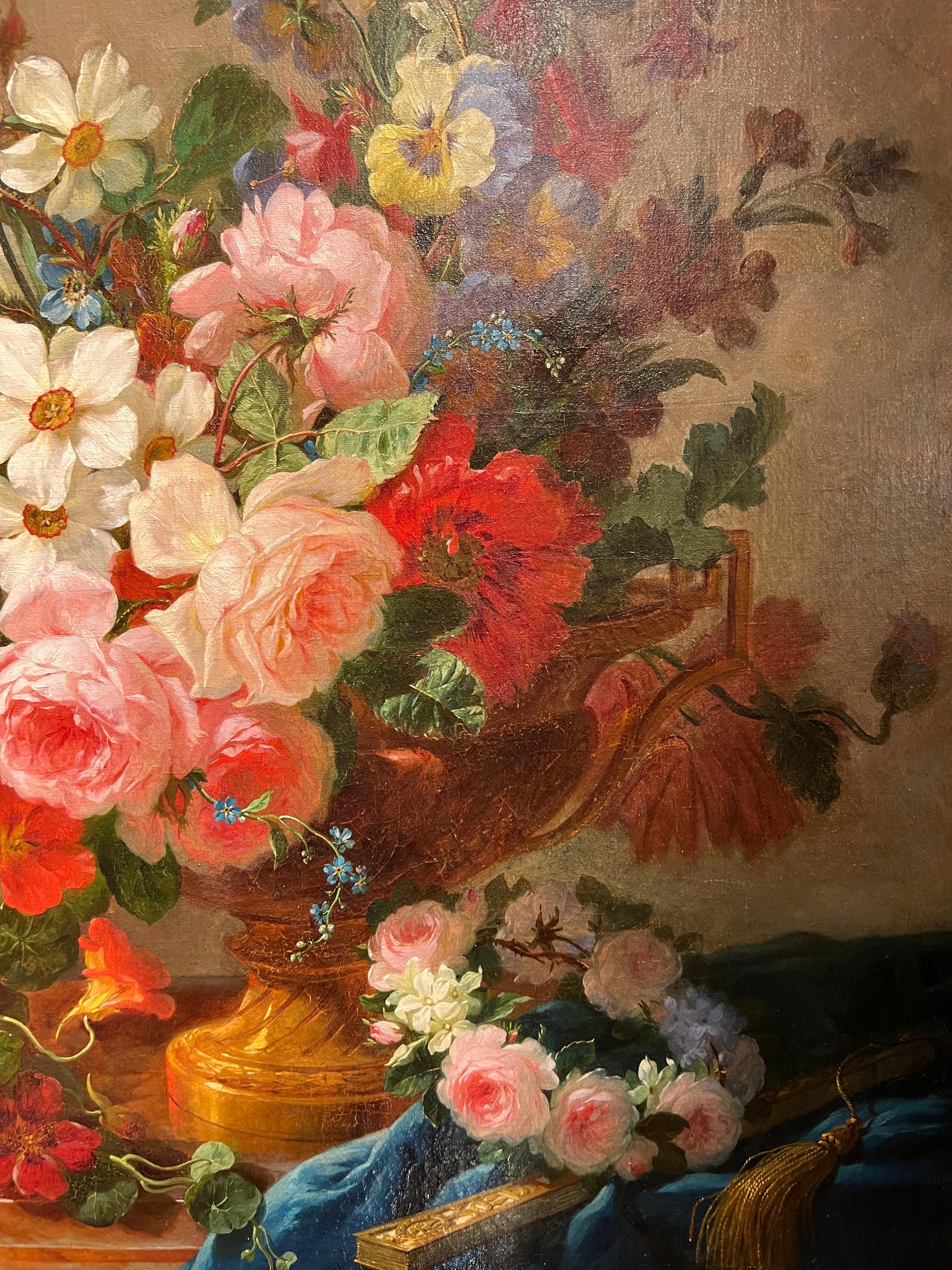 Bouquet de fleurs dans un vase  - Académique Painting par Marius Vasselon 